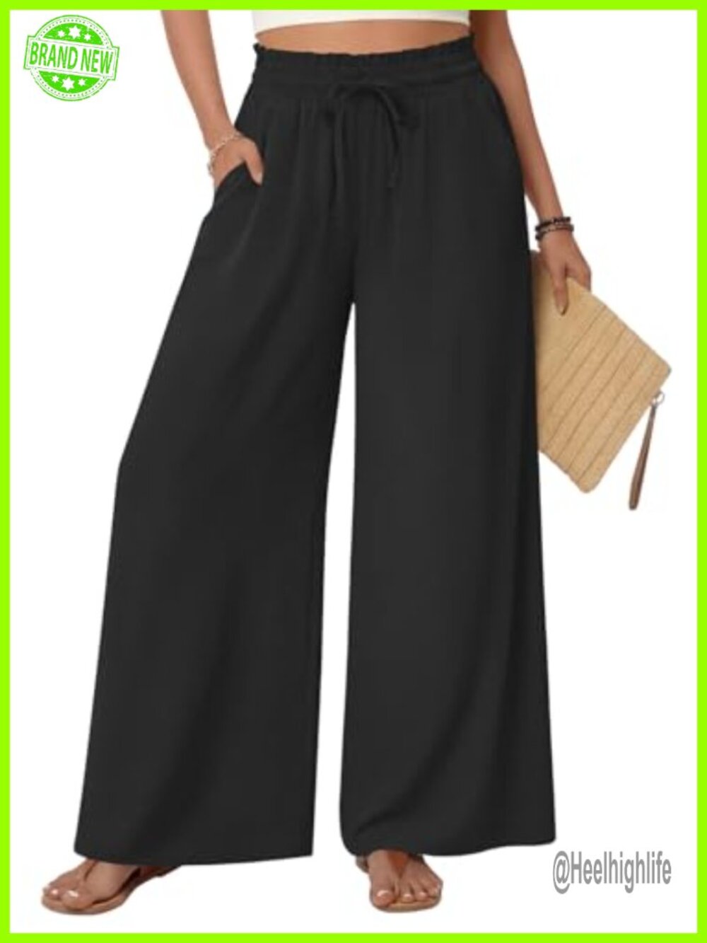 Wide Leg Palazzo Pants Gaucho Flowy Boho High Waist Drawstring Pockets